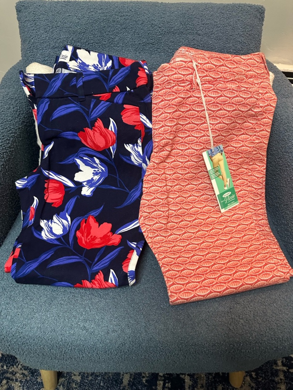 Old Navy Navy Floral Cropped Pants & Coral Patterned Cropped Pixie Pants